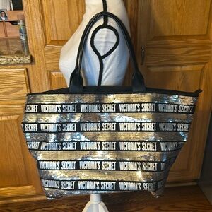 Victoria’s Secret Silver Sequin Sparkle Oversized Tote Bag